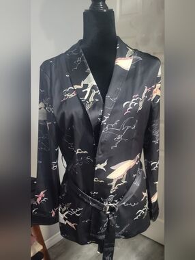 Luna Moon Small Kimono/Blazer In Black With Fish And Birds